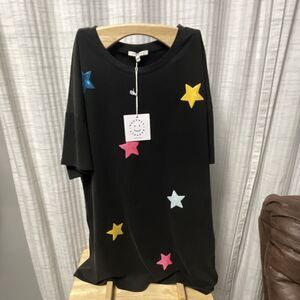 BAEVELY NWT Black Colorful Star Oversized Short Sleeve Women's T-Shirt Dress S
